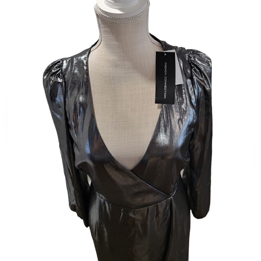 NWT FRENCH CONNECTION Draped Metallic Mini Dress 6 - Picture 5 of 8